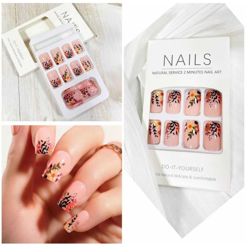 Brand New Womens Pink Floral Do It Yourself Press On Nails